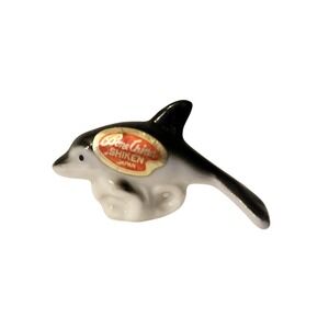 Shiken Dolphin Figurine Miniature Bone China Porcelain Vintage Sticker